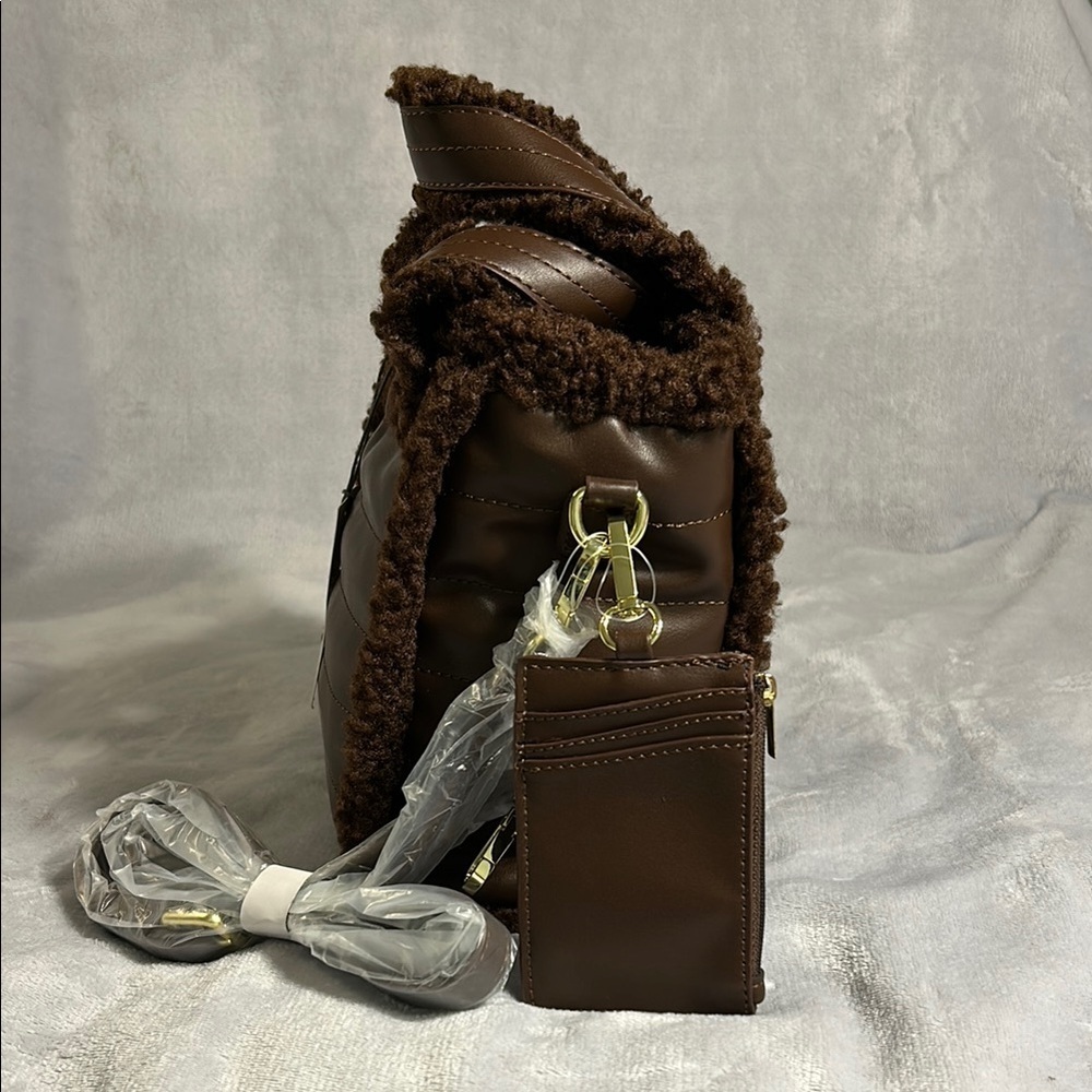ASPEN Brown Quilted Mini Bag with Sherpa Accents - Picture 5 of 10